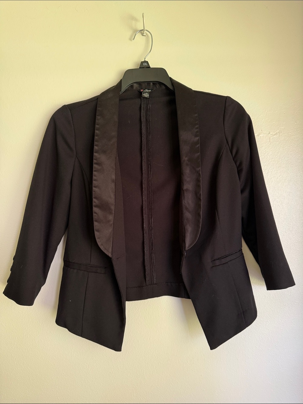 Guess Black Satin-Trim Open Blazer